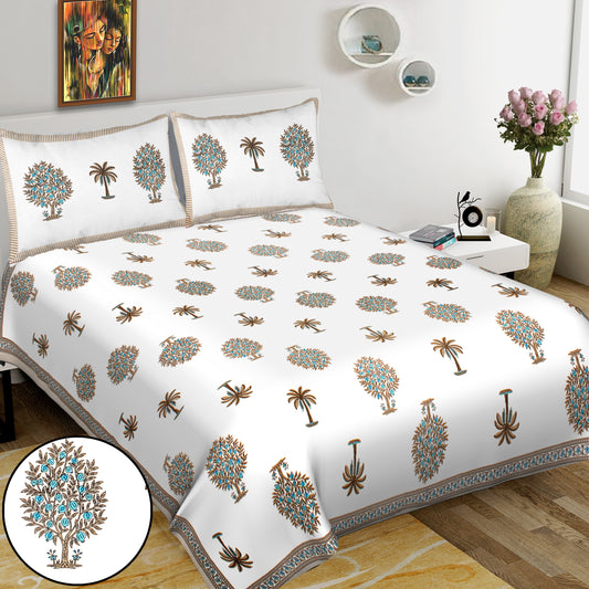 Jaipuri Bedsheet 100% Cotton Rajasthani Traditional Super King Size  Bedsheet with 2 Pillow Cover 100*108 www,JaipurToHome.com