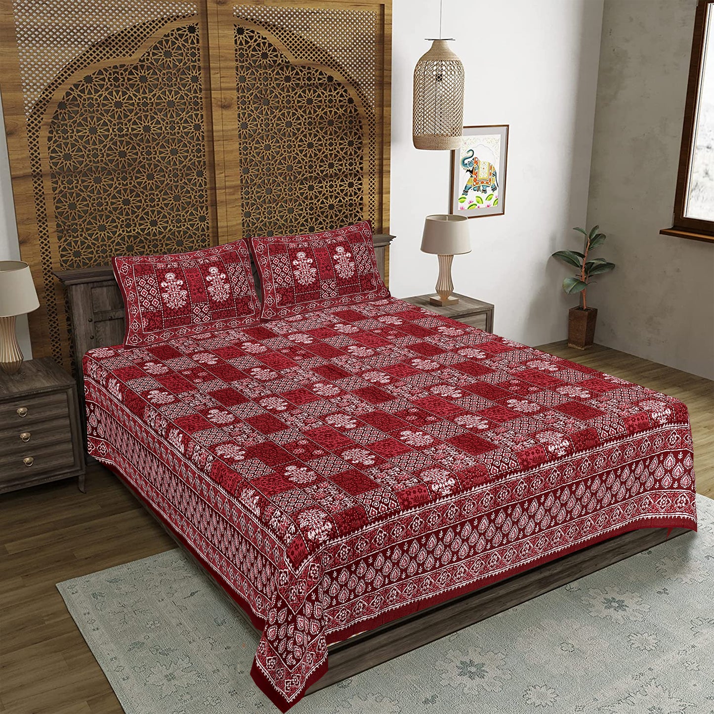 100% Cotton King Size Bedsheet with 2 Pillow Cover