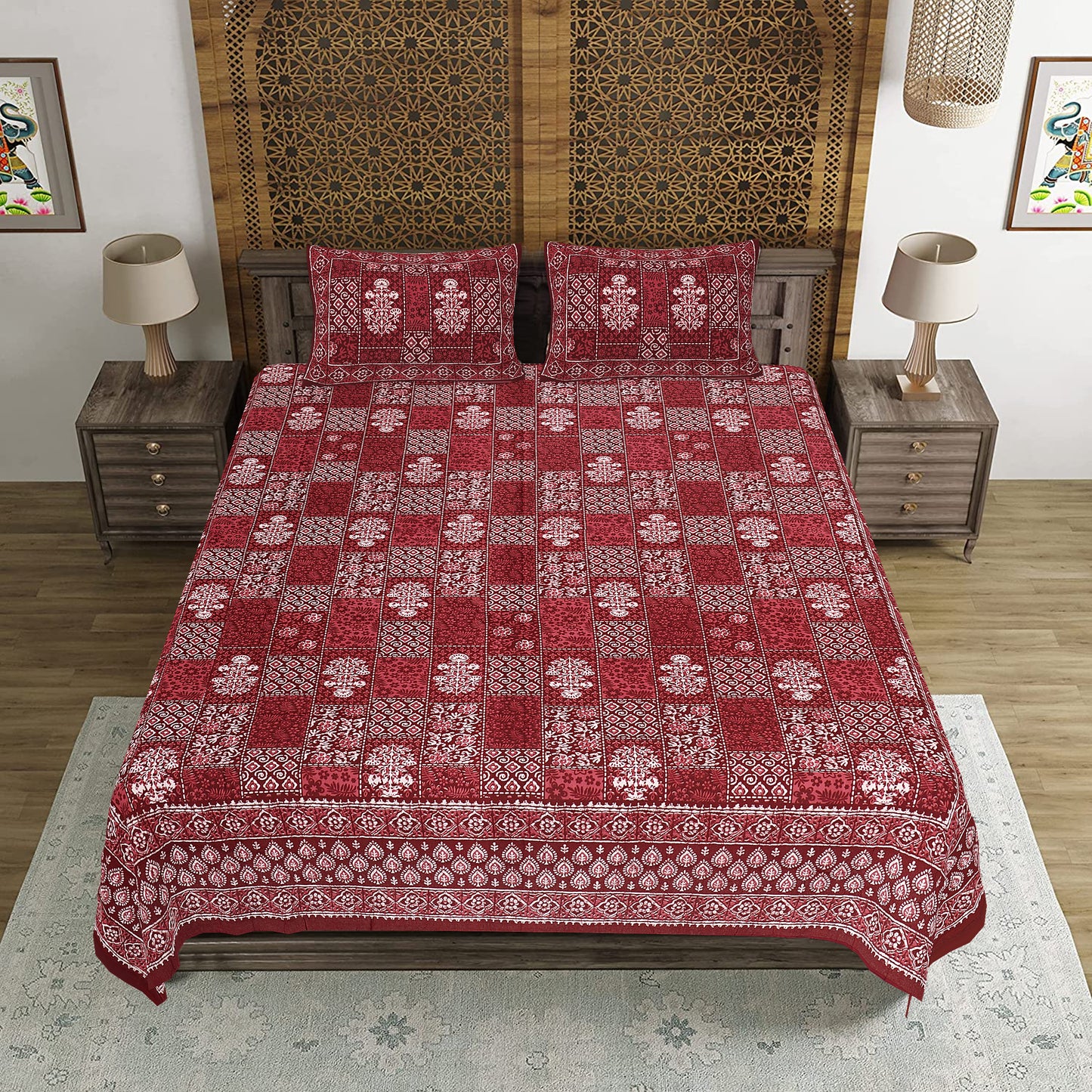 100% Cotton King Size Bedsheet with 2 Pillow Cover