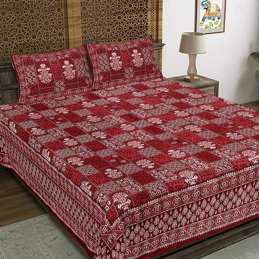 100% Cotton King Size Bedsheet with 2 Pillow Cover