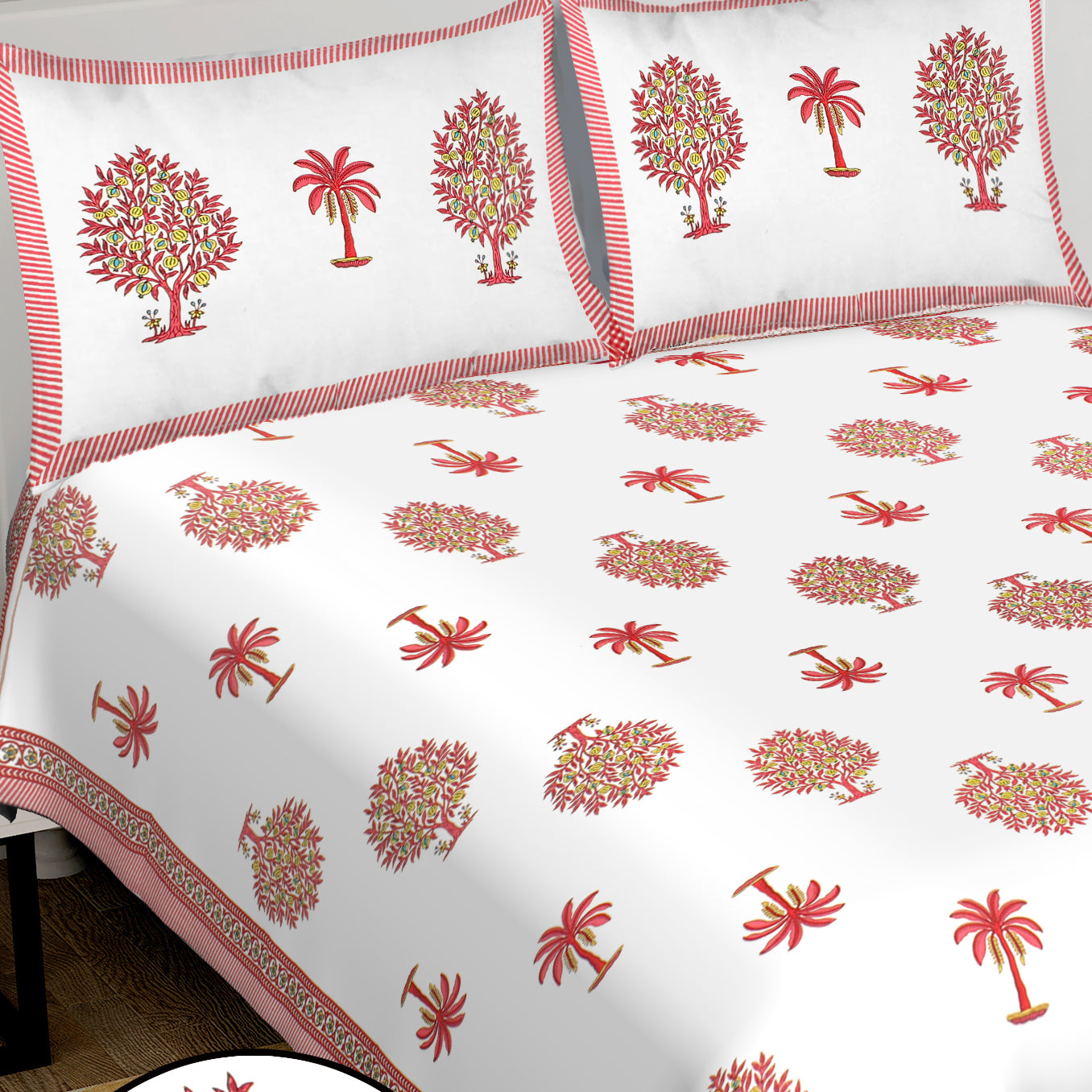 Jaipuri Bedsheet 100% Cotton Rajasthani Traditional Super King Size Bedsheet with 2 Pillow Cover 100*108 www,JaipurToHome.com