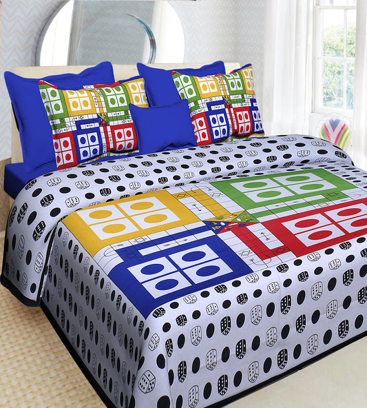 Jaipuri 100% Cotton Double Size Bedsheet with 2 Pillow Covers ( Blue , 280 TC ) JAIPUR PRINTS