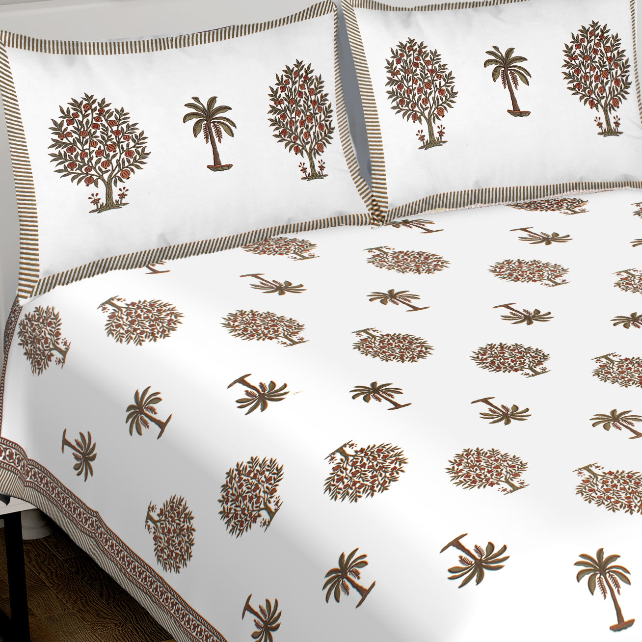 Jaipuri Bedsheet 100% Cotton Rajasthani Traditional Super King Size Bedsheet with 2 Pillow Cover 100*108 www,JaipurToHome.com