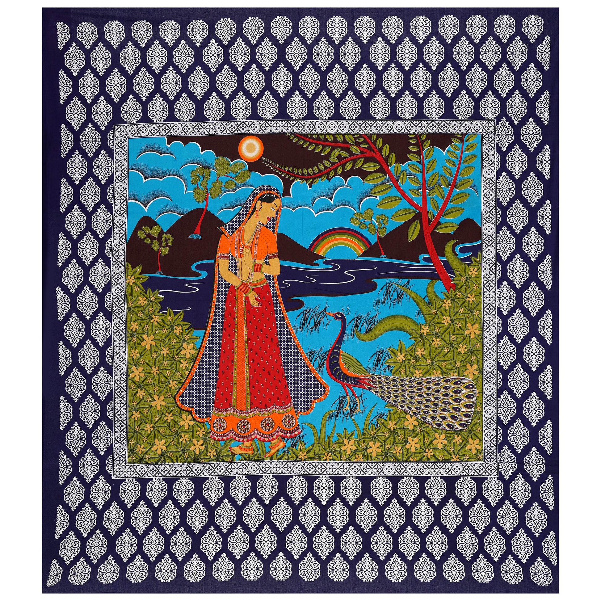 Jaipuri 100% Cotton Double Size Bedsheet ( Blue , 280 TC ) www.jaipurtohome.com