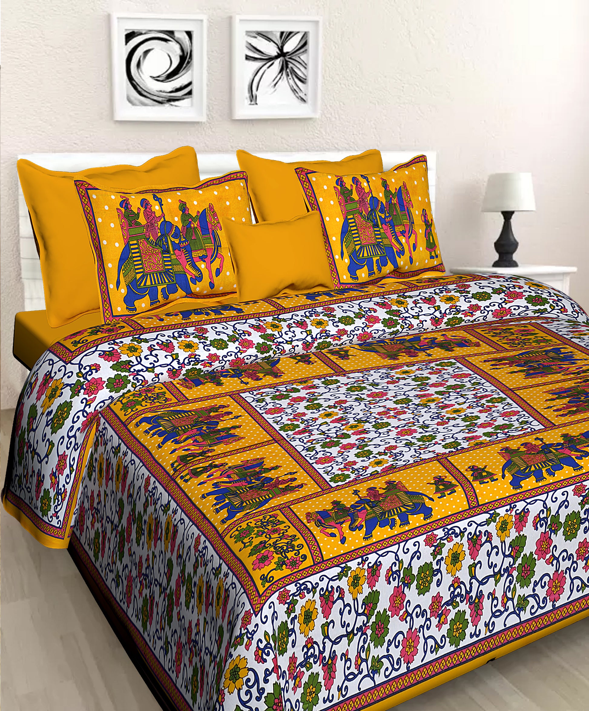 Jaipuri 100 % Cotton Double Size Bedsheet  ( 280 TC ) JAIPUR PRINTS
