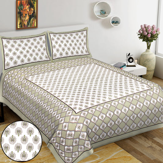 Jaipuri Bedsheet 100% Cotton Rajasthani Traditional Super King Size  Bedsheet with 2 Pillow Cover 100*108 www,JaipurToHome.com