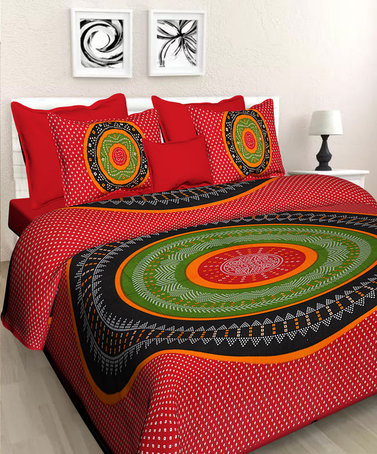 Jaipuri 100% Cotton Double Size Bedsheet with 2 Pillow Covers ( Red , 280 TC ) JAIPUR PRINTS