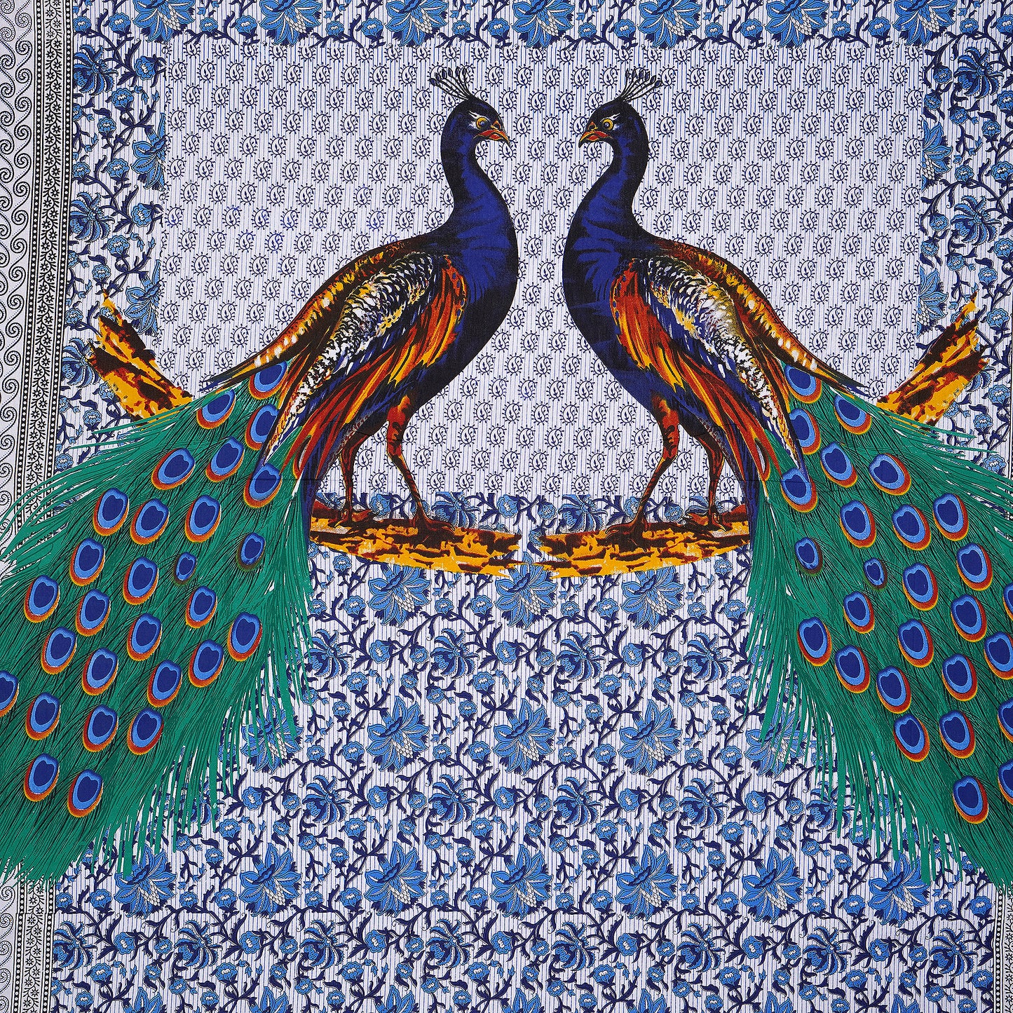 Jaipuri 100% Cotton Peacock Print Double Size Bedsheet ( 280 TC ) www.jaipurtohome.com