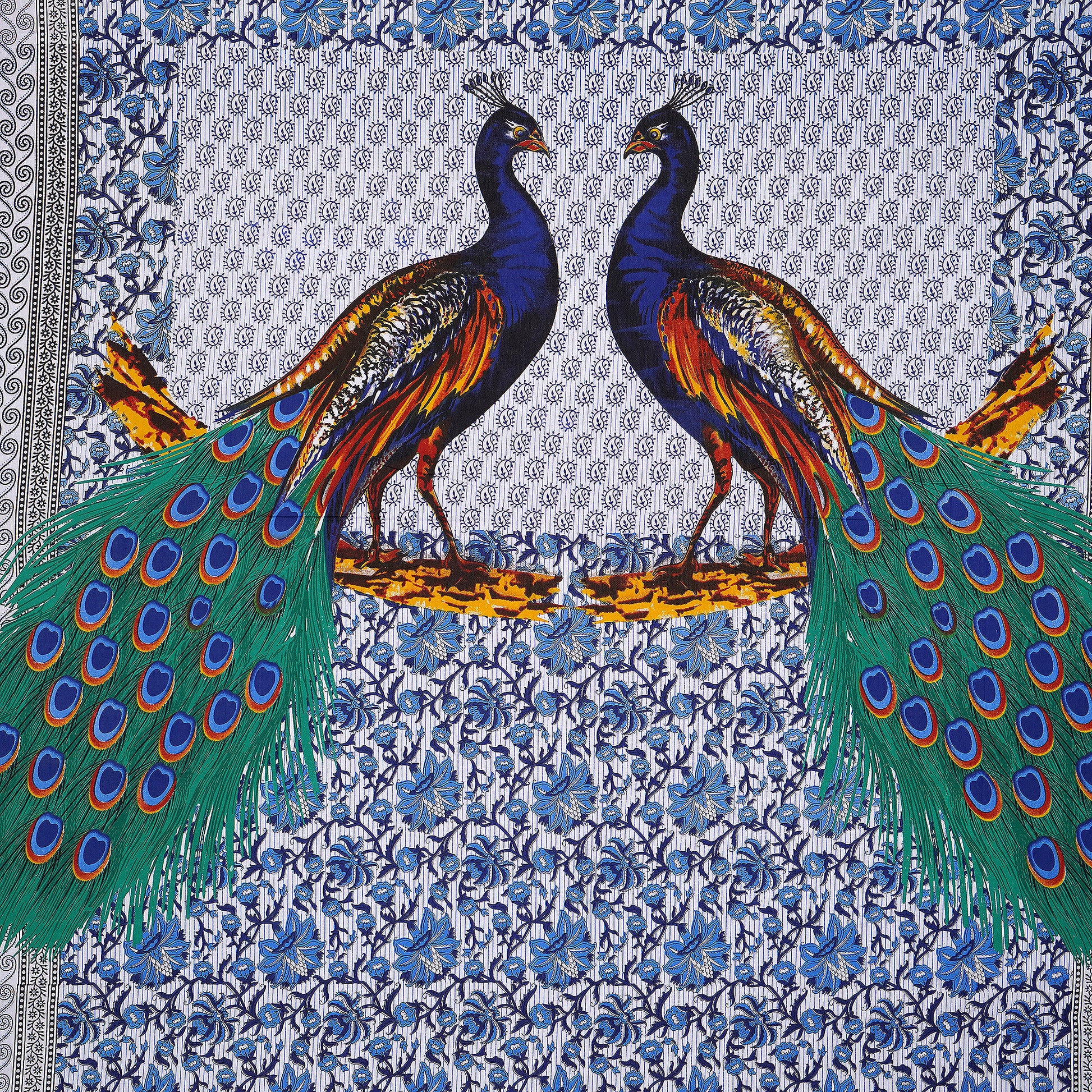 Jaipuri 100% Cotton Peacock Print Double Size Bedsheet ( 280 TC ) www.jaipurtohome.com