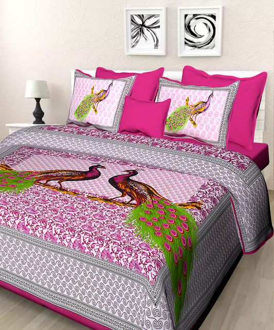 Jaipuri 100% Cotton Peacock Print Double Size Bedsheet ( 280 TC ) www.jaipurtohome.com