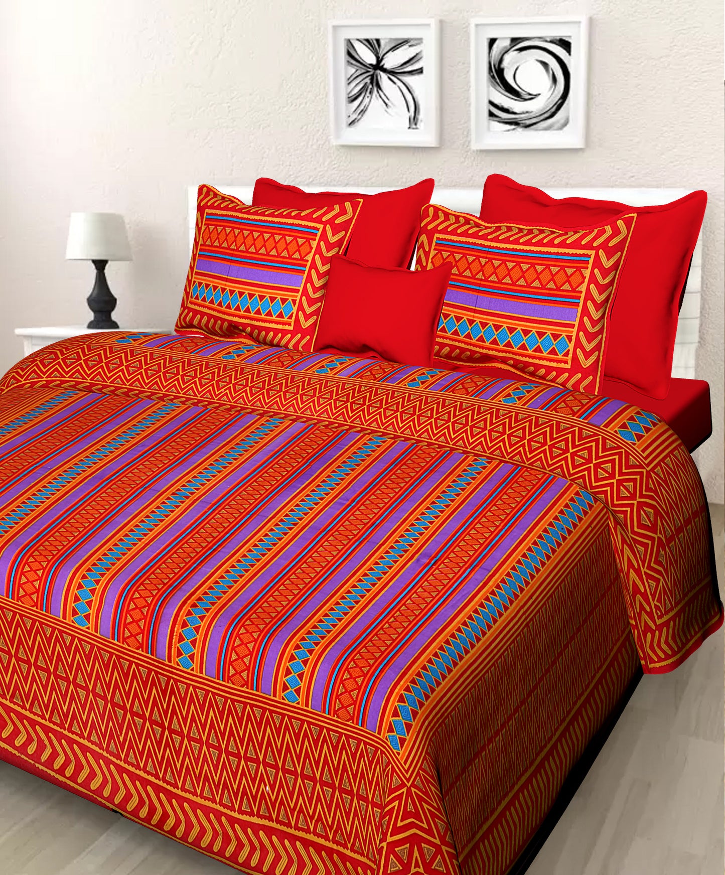 Jaipuri 100% Cotton Double Size Bedsheet with 2 Pillow Covers ( 280 TC ) JAIPUR PRINTS