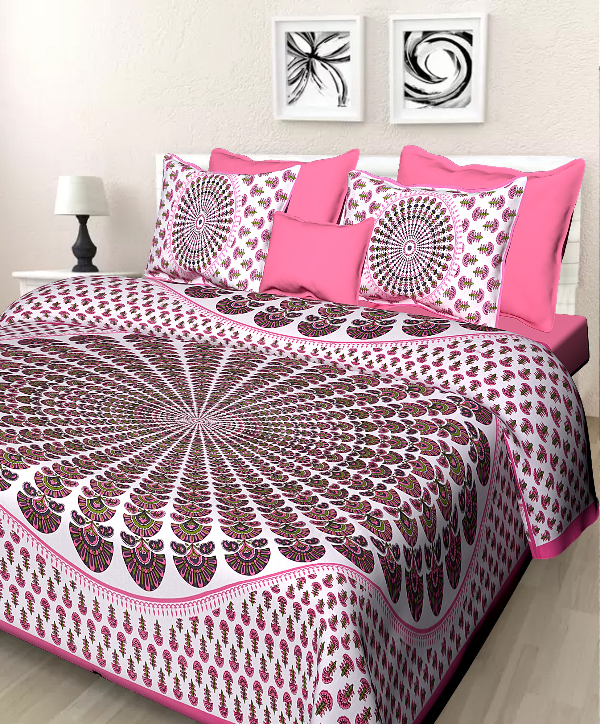 Jaipuri 100% Cotton Double Size Bedsheet ( 280 TC ) JAIPUR PRINTS