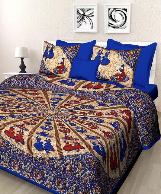 Jaipuri 100% Cotton Double Size Bedsheet with 2 Pillow Covers ( 280 TC ) JAIPUR PRINTS