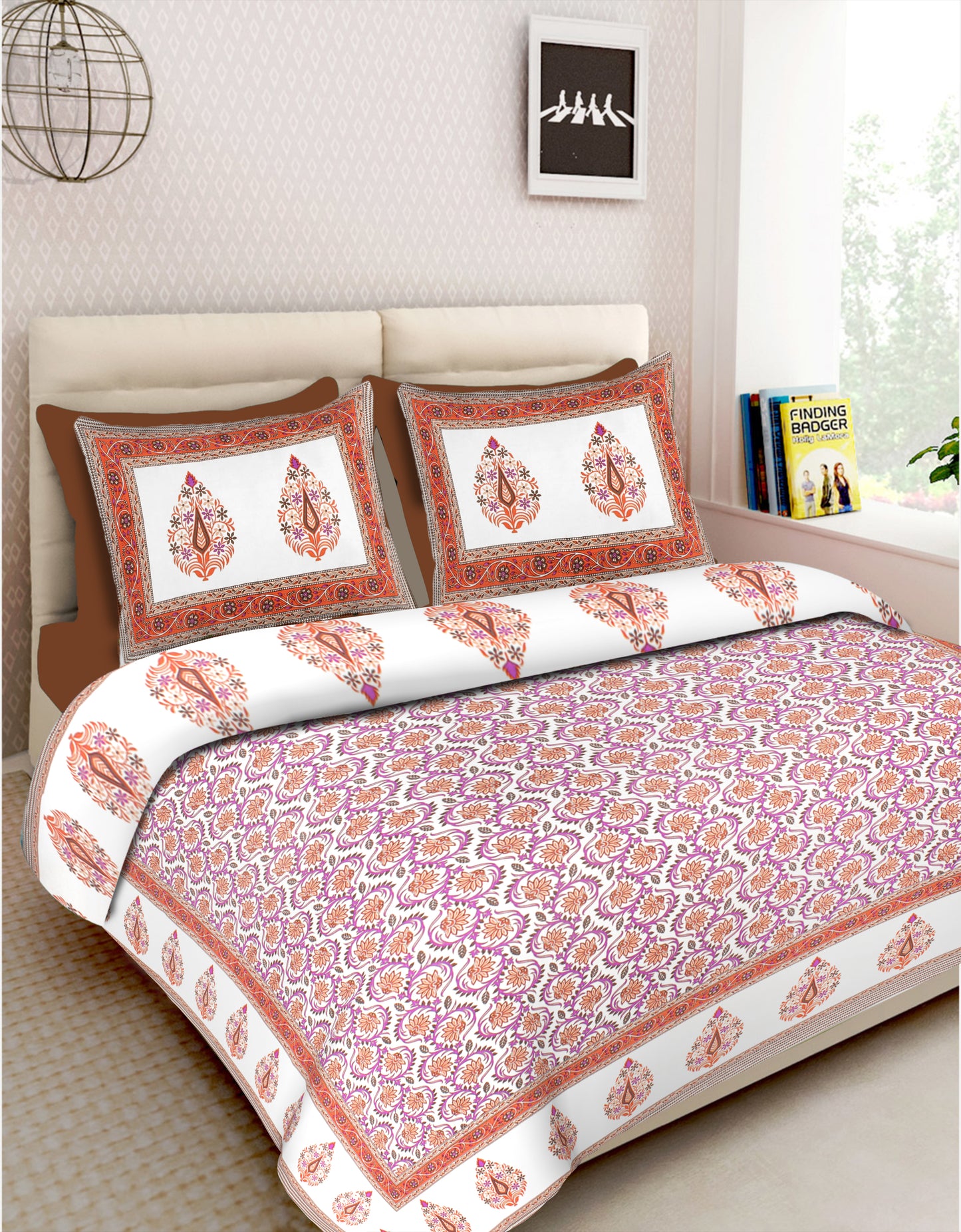 Jaipuri Bedsheet 100% Cotton Rajasthani Traditional Super King Size Bedsheet with 2 Pillow Cover 100*108 www,JaipurToHome.com