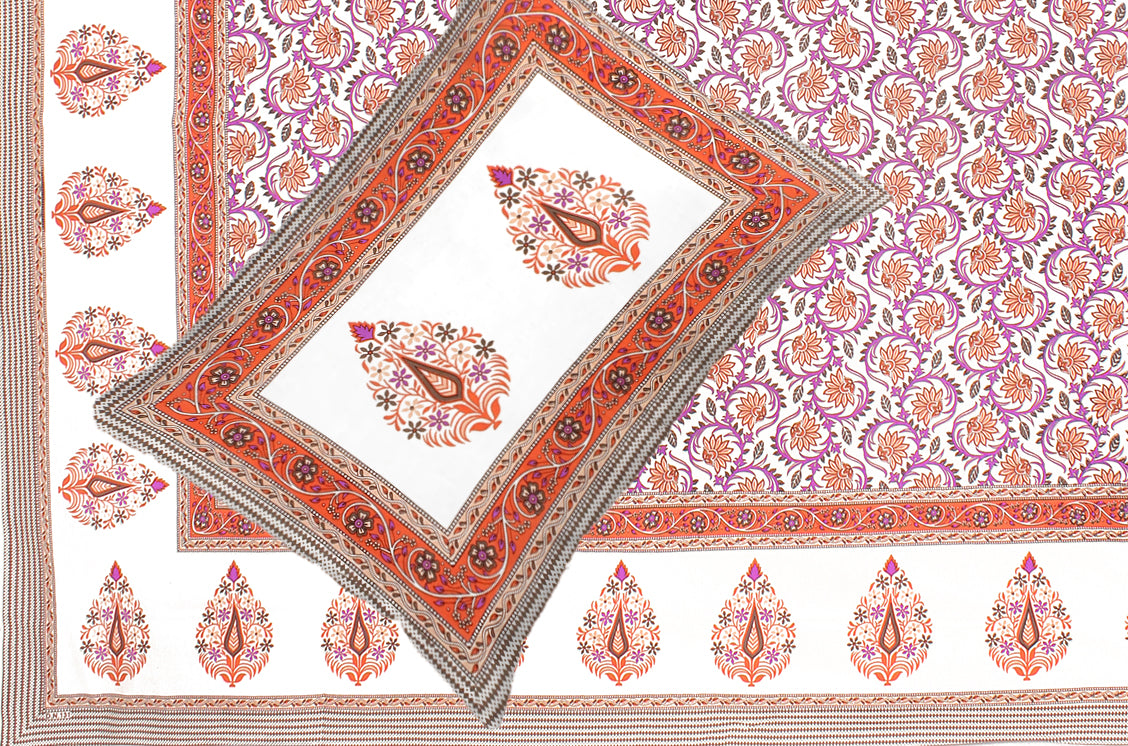 Jaipuri Bedsheet 100% Cotton Rajasthani Traditional Super King Size Bedsheet with 2 Pillow Cover 100*108 www,JaipurToHome.com