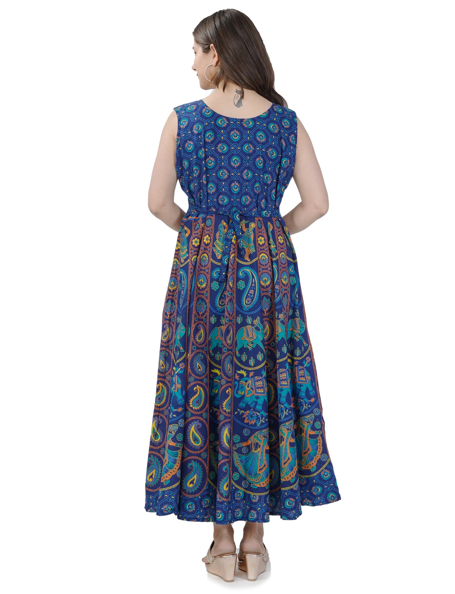 Printed Women Cotton Maternity Semi-Stitched Fabric Maxi Dress -Free Size www.jaiurtohome.com