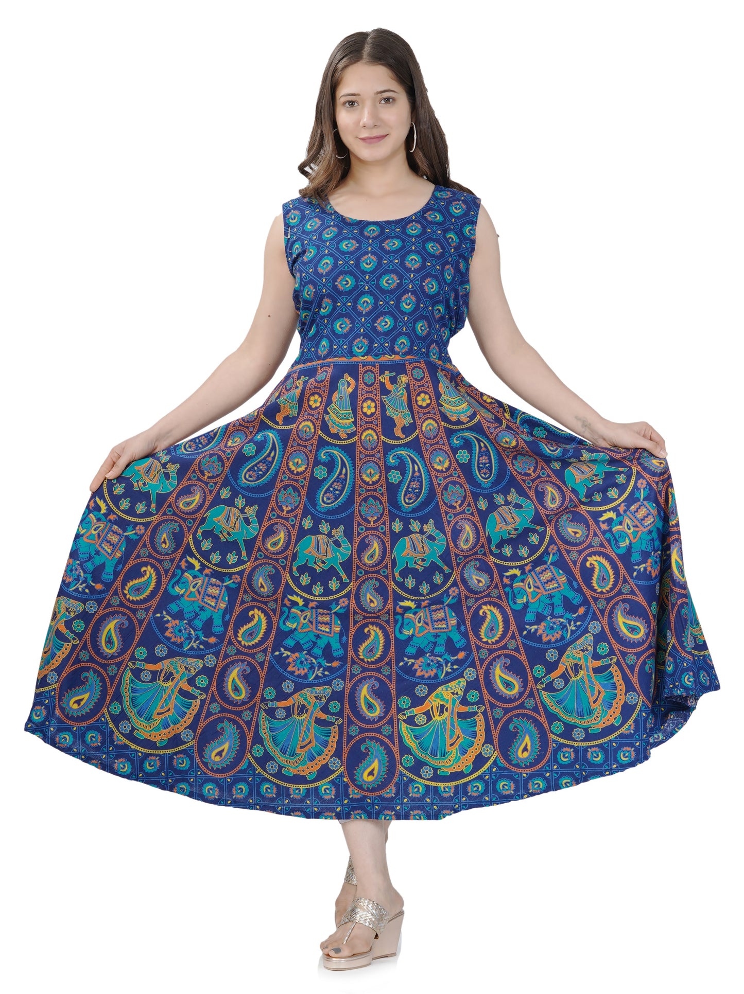 Printed Women Cotton Maternity Semi-Stitched Fabric Maxi Dress -Free Size www.jaiurtohome.com