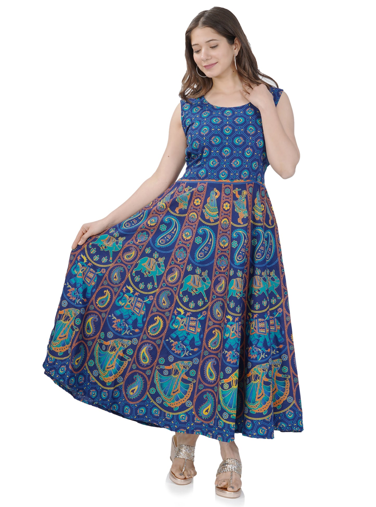 Printed Women Cotton Maternity Semi-Stitched Fabric Maxi Dress -Free Size www.jaiurtohome.com