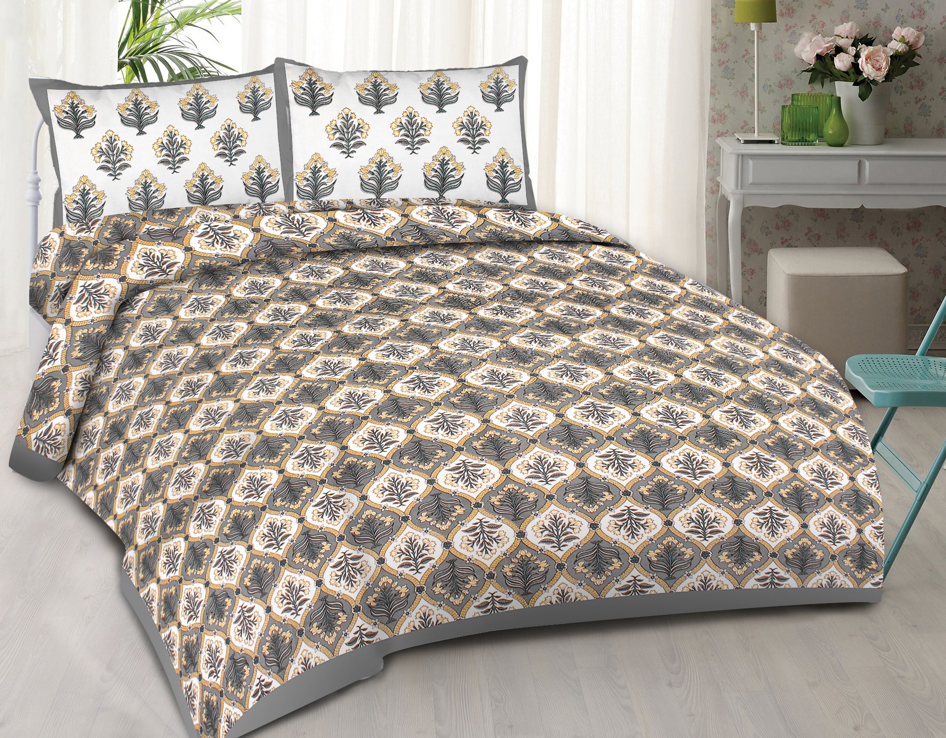 100% Cotton King Size Bedsheet with 2 Pillow Covers www.jaipurtohome.com