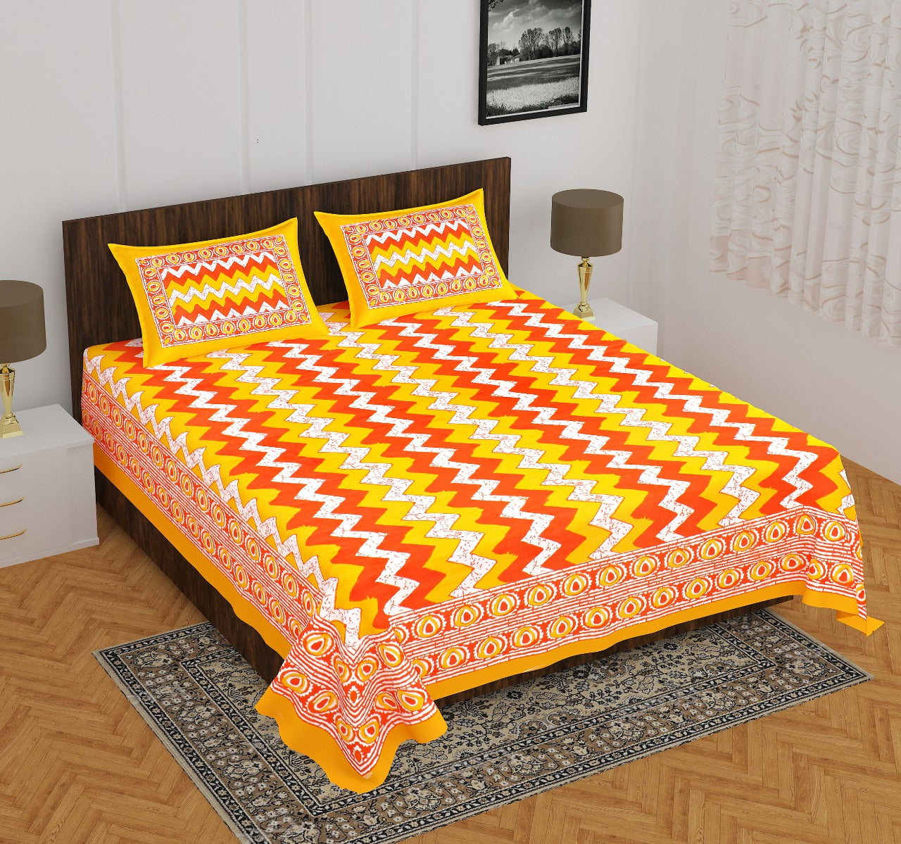 Trendy Bedsheet 100% Cotton Bedsheet 280-TC Cotton Queen Size Bedsheet With 2 Pillow Cover www.jaipurtohome.com
