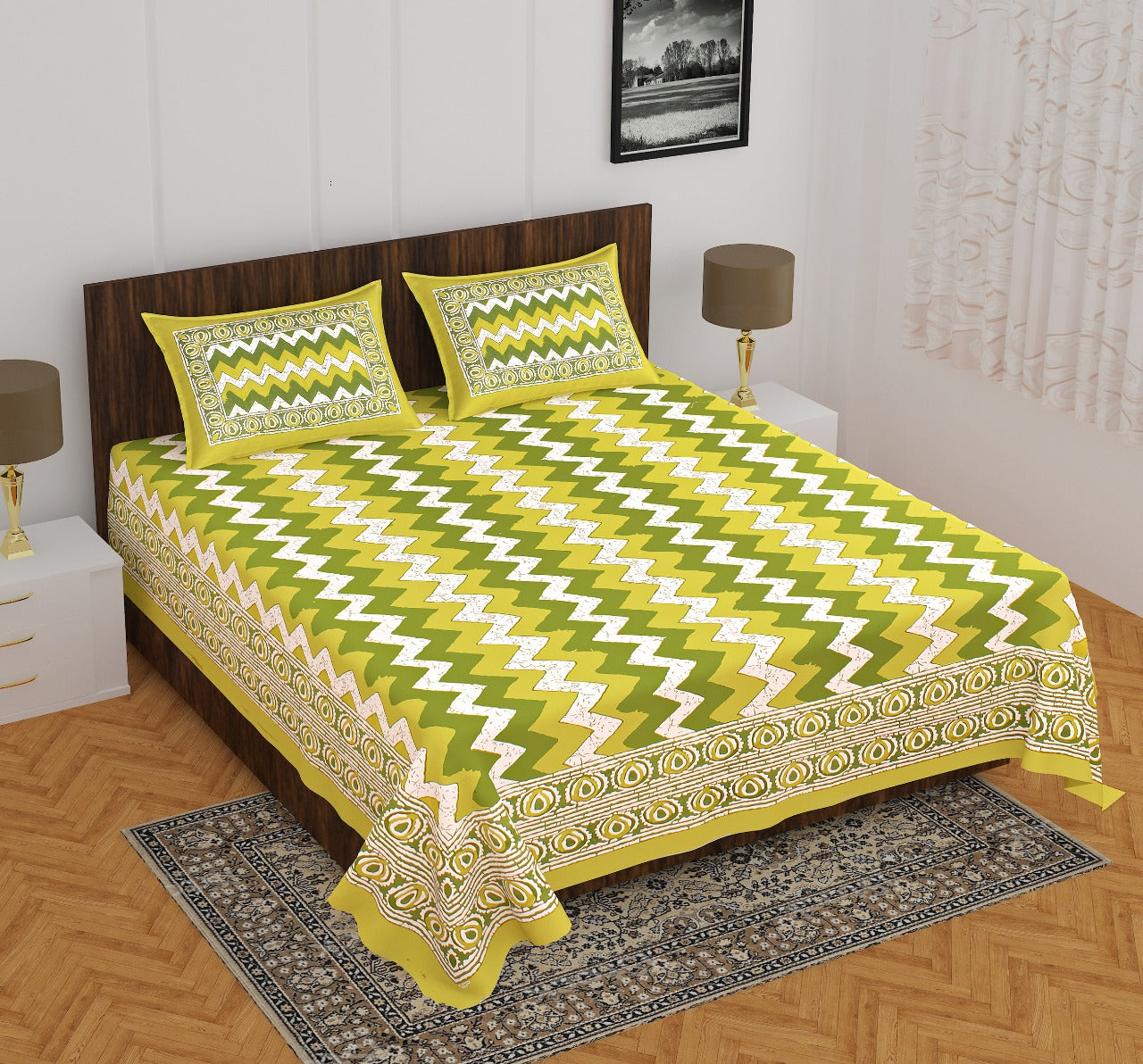 Trendy Bedsheet 100% Cotton Bedsheet 280-TC Cotton Queen Size Bedsheet With 2 Pillow Cover www.jaipurtohome.com