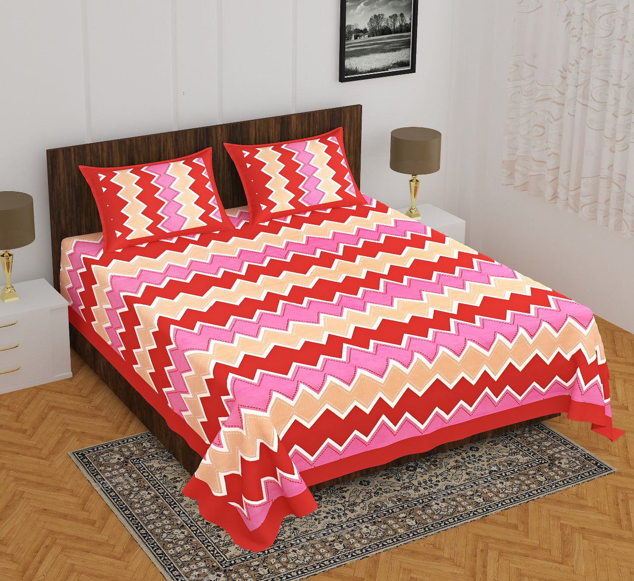 Trendy Bedsheet 100% Cotton Bedsheet 280-TC Cotton Queen Size Bedsheet With 2 Pillow Cover www.jaipurtohome.com
