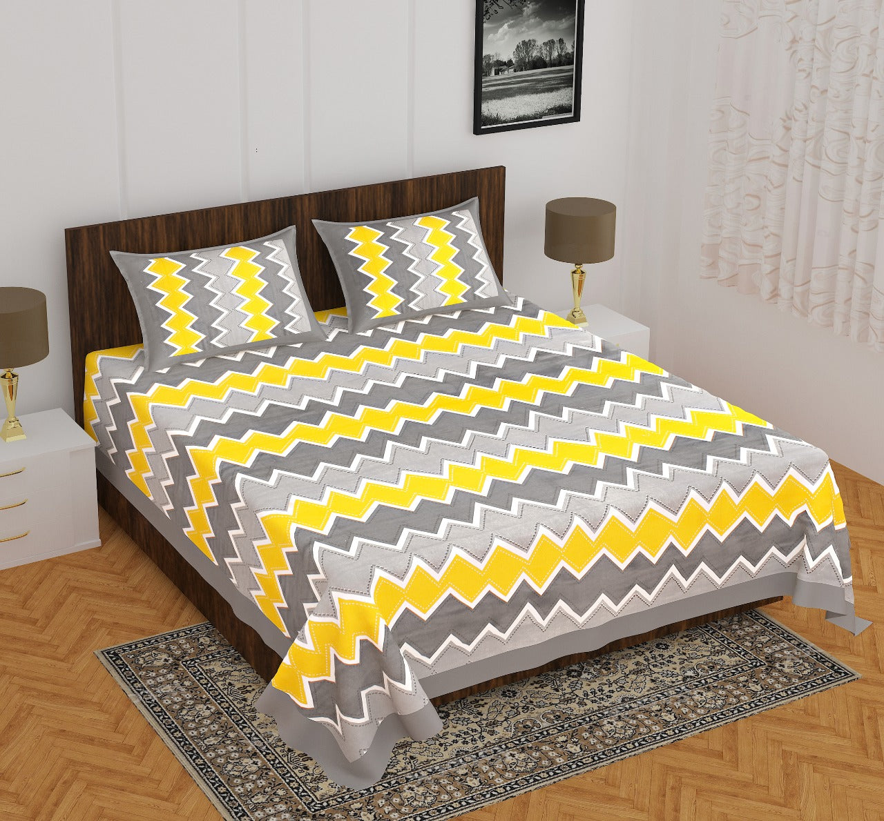 Trendy Bedsheet 100% Cotton Bedsheet 280-TC Cotton Queen Size Bedsheet With 2 Pillow Cover www.jaipurtohome.com