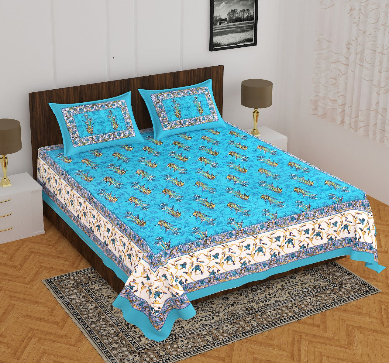 Trendy Bedsheet 100% Cotton Bedsheet 280-TC Cotton Queen Size Bedsheet With 2 Pillow Cover www.jaipurtohome.com