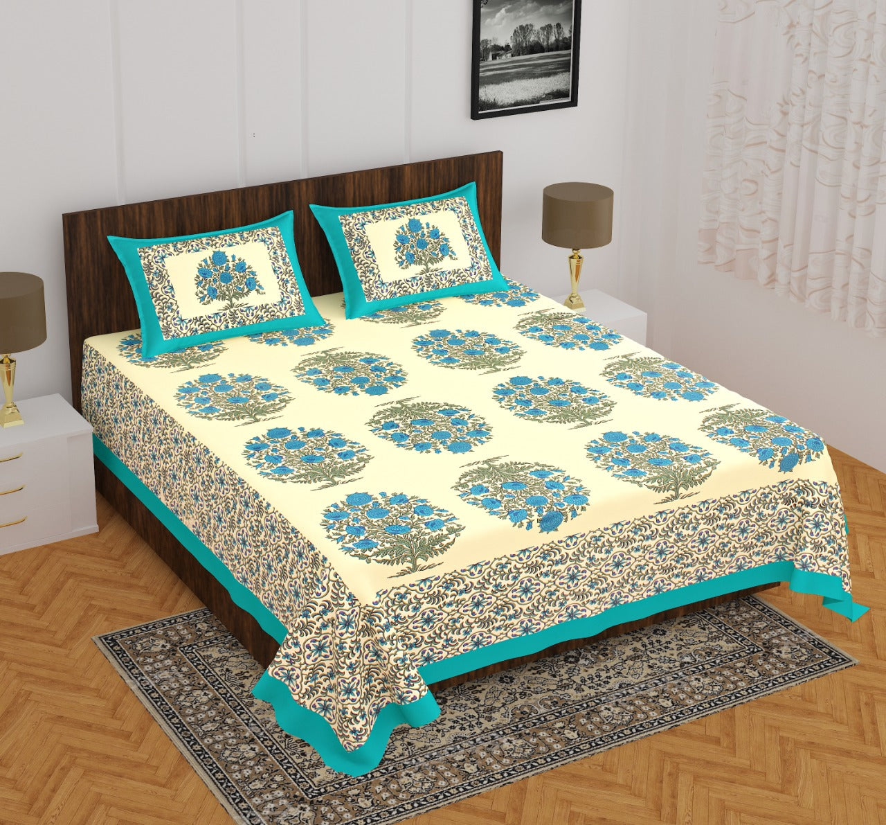 Rajasthani Trendy Bedsheet 100% Cotton Bedsheet 280-TC Cotton Queen Size Bedsheet With 2 Pillow Cover www.jaipurtohome.com
