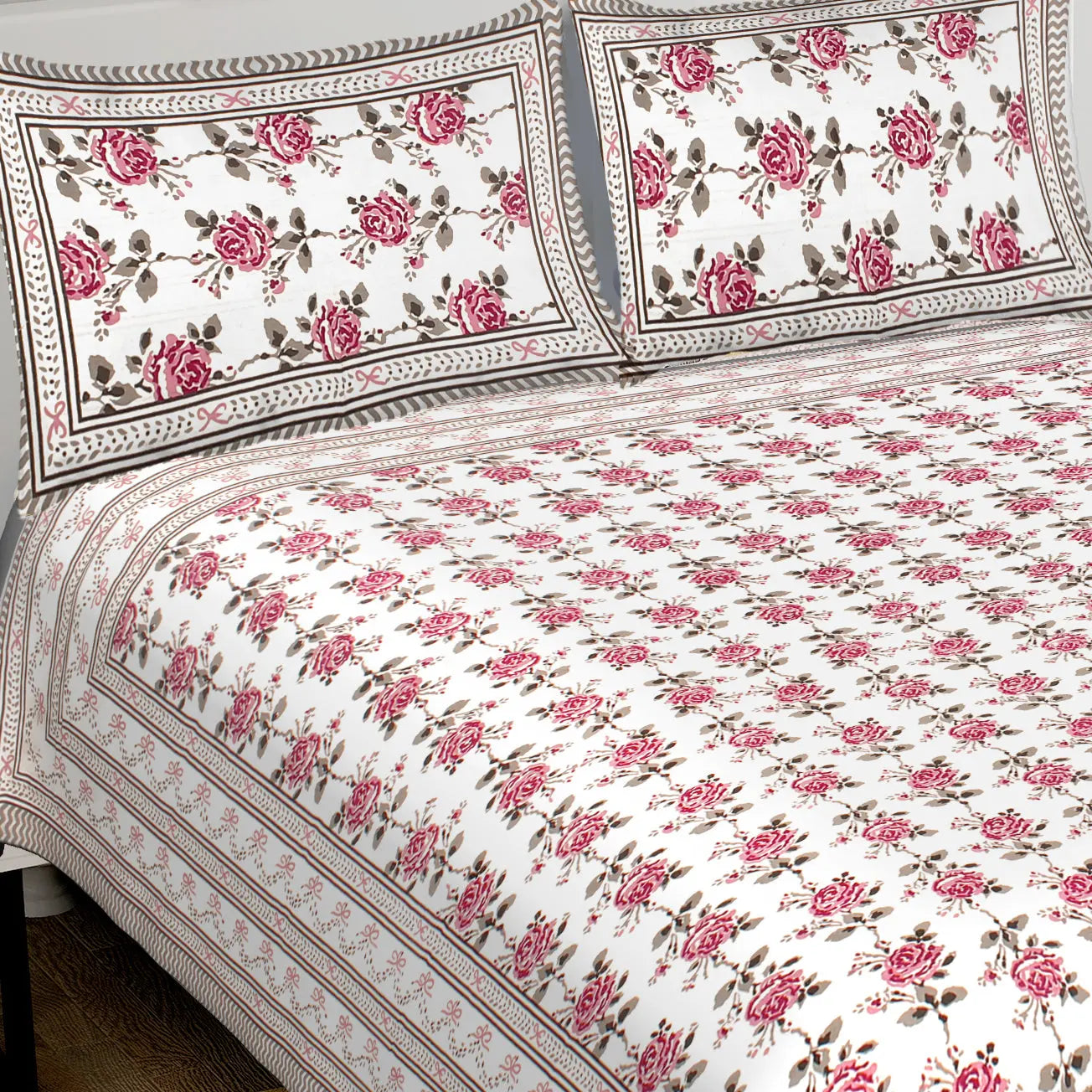 Jaipuri Bedsheet 100% Cotton Rajasthani Traditional Super King Size Bedsheet with 2 Pillow Cover 100*108 www,JaipurToHome.com