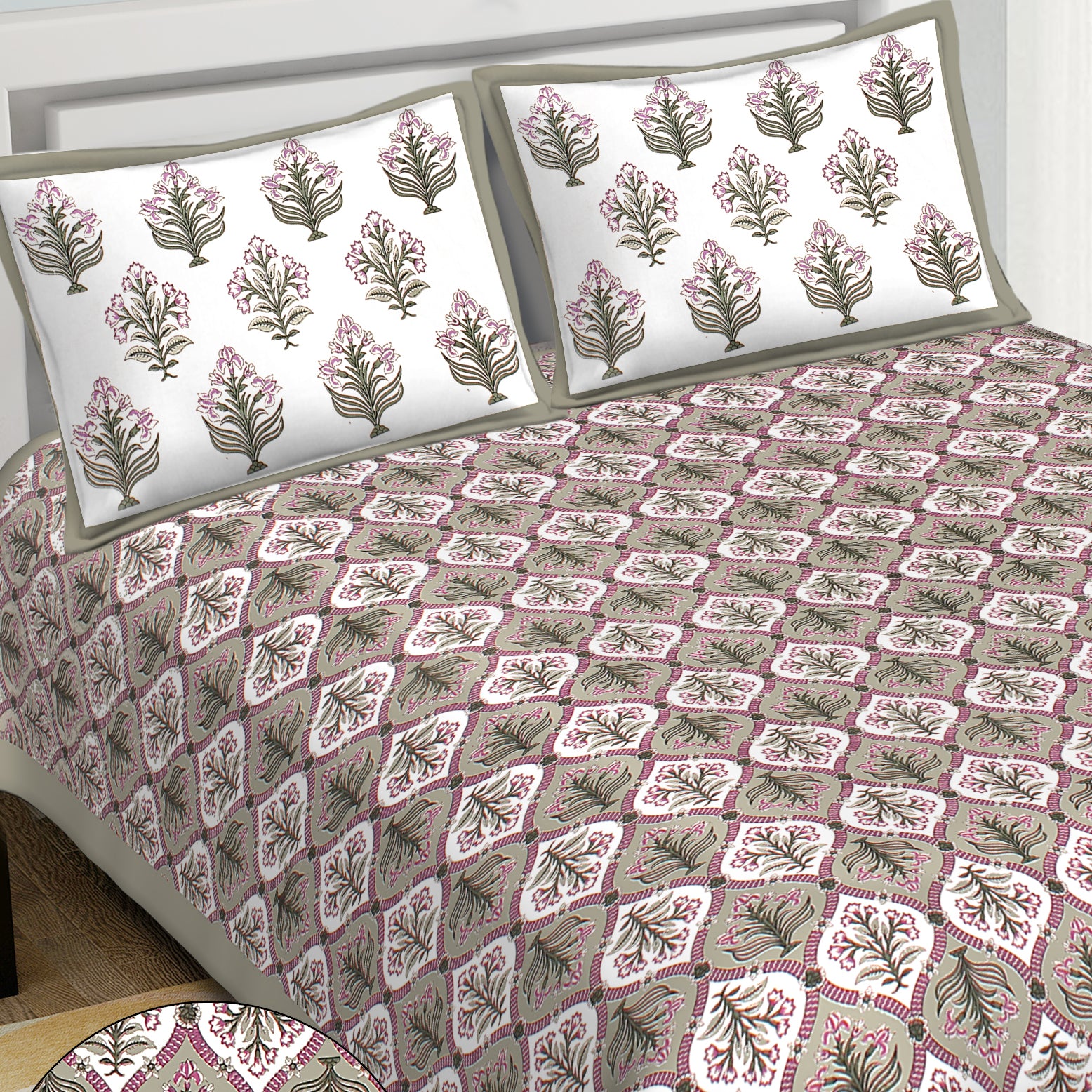 100% Cotton King Size Bedsheet with 2 Pillow Covers www.jaipurtohome.com