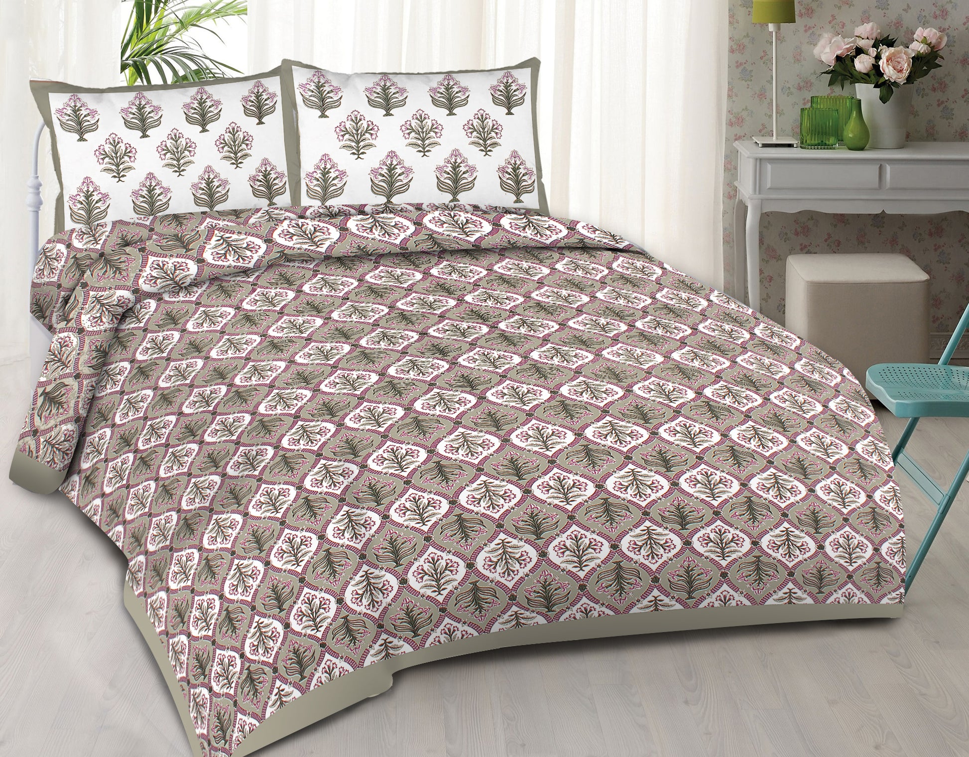 100% Cotton King Size Bedsheet with 2 Pillow Covers www.jaipurtohome.com