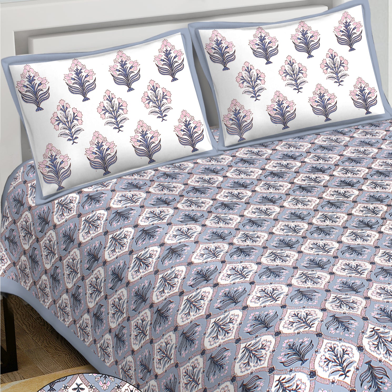 100% Cotton King Size Bedsheet with 2 Pillow Covers www.jaipurtohome.com