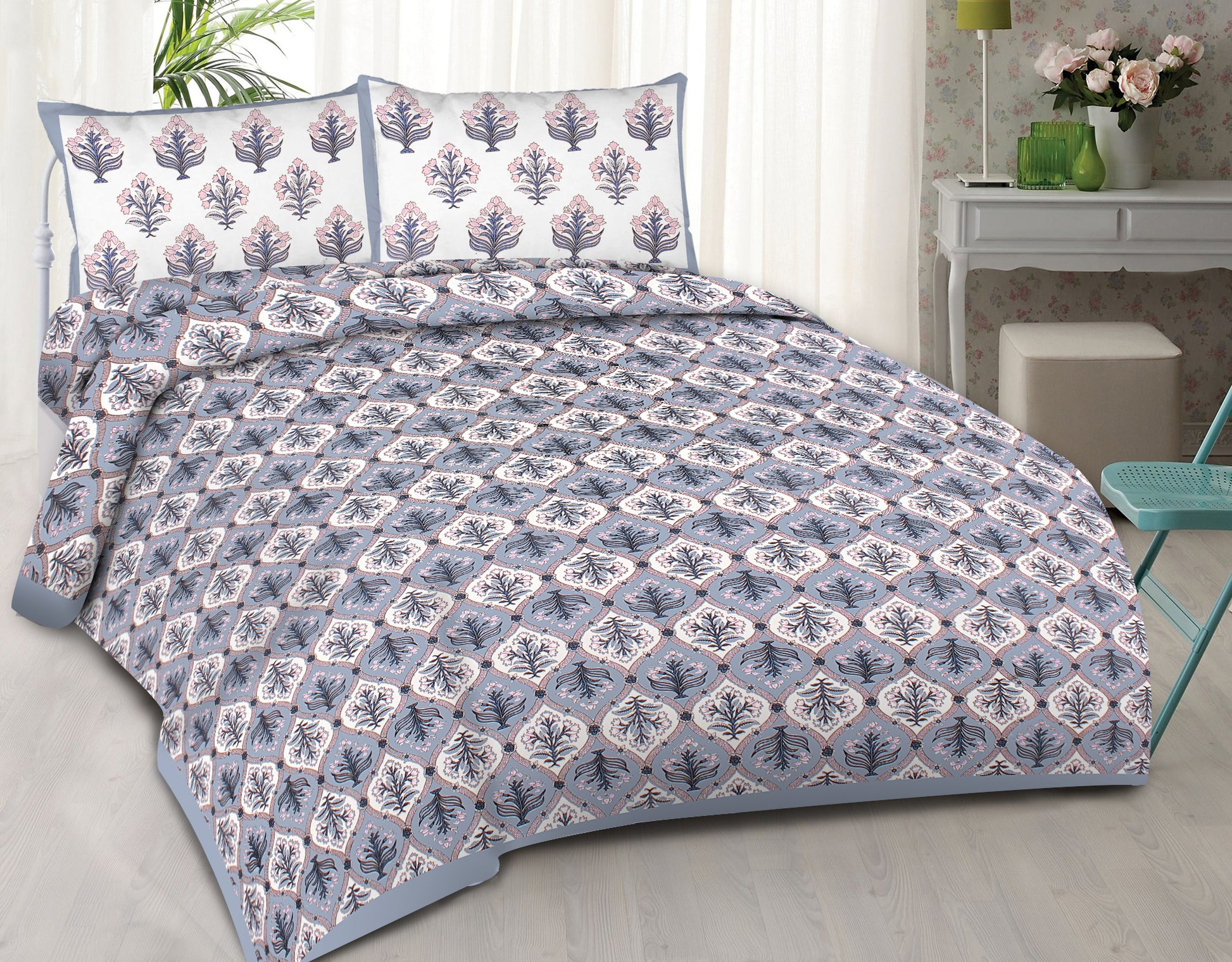 100% Cotton King Size Bedsheet with 2 Pillow Covers www.jaipurtohome.com