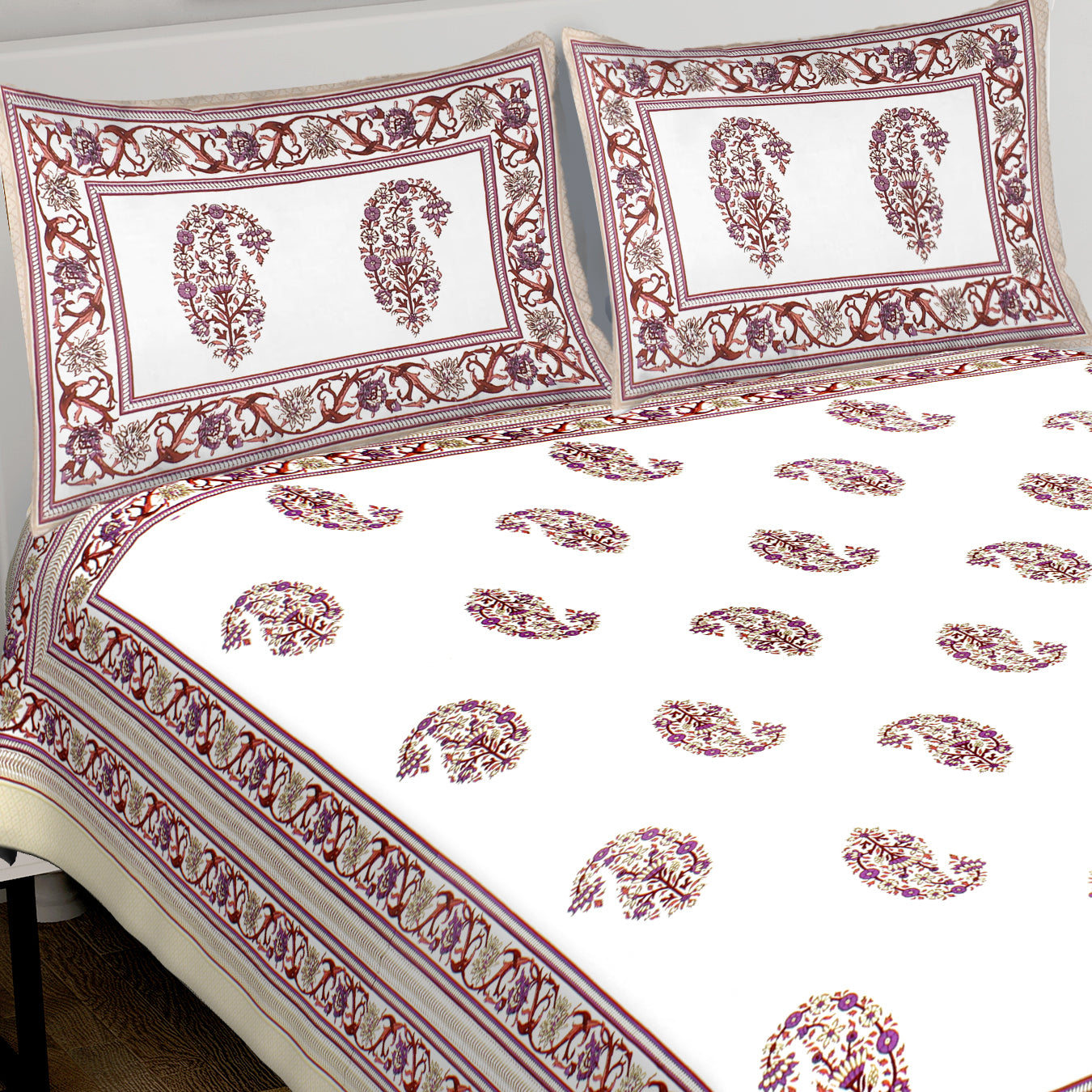 Jaipuri Bedsheet 100% Cotton Rajasthani Traditional Super King Size Bedsheet with 2 Pillow Cover 100*108 www,JaipurToHome.com