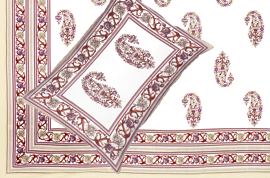Jaipuri Bedsheet 100% Cotton Rajasthani Traditional Super King Size Bedsheet with 2 Pillow Cover 100*108 www,JaipurToHome.com
