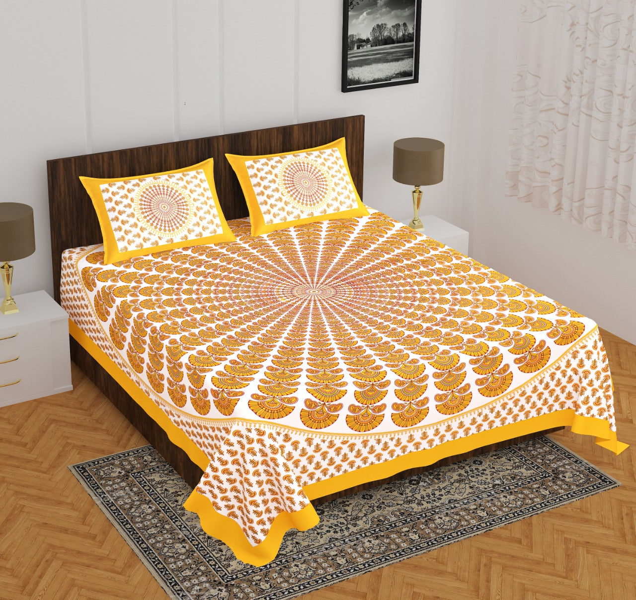 Trendy Bedsheet 100% Cotton Bedsheet 280-TC Cotton Queen Size Bedsheet With 2 Pillow Cover www.jaipurtohome.com