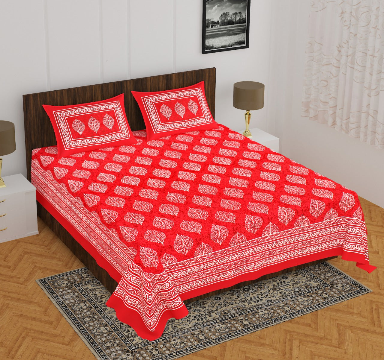 Jaipuri 100% Cotton Rajasthani Jaipuri Queen Size Bedsheet with 2 Pillow Cover. www.jaipurtohome.com