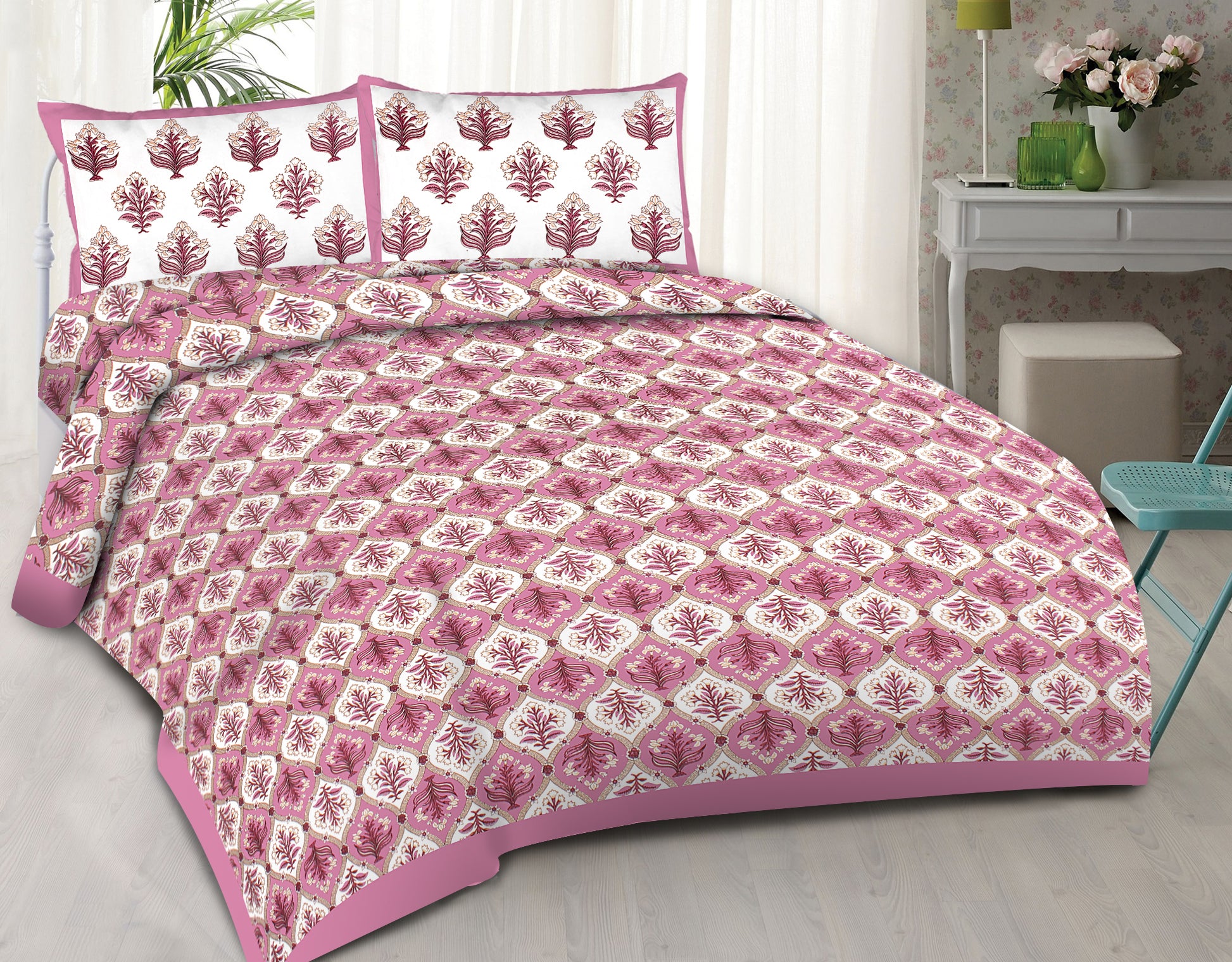 100% Cotton King Size Bedsheet with 2 Pillow Covers www.jaipurtohome.com