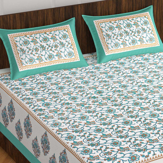 100% Cotton Bedsheet 280-TC Cotton Queen Size Bedsheet With 2 Pillow Cover www.jaipurtohome.com