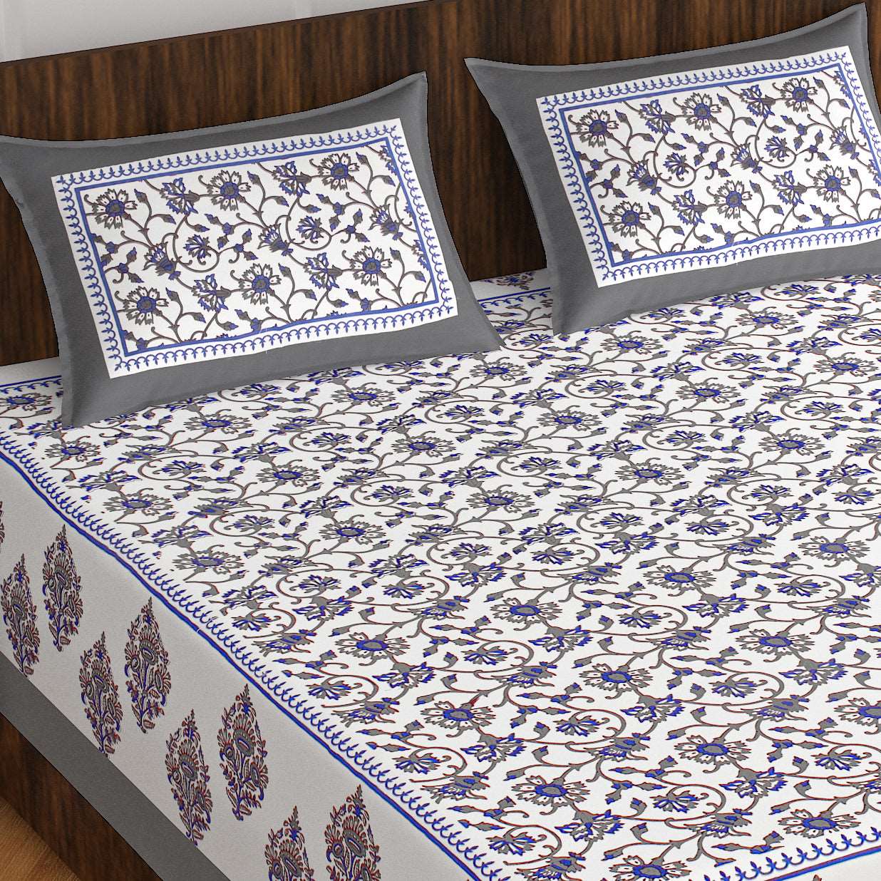 100% Cotton Bedsheet 280-TC Cotton Queen Size Bedsheet With 2 Pillow Cover www.jaipurtohome.com