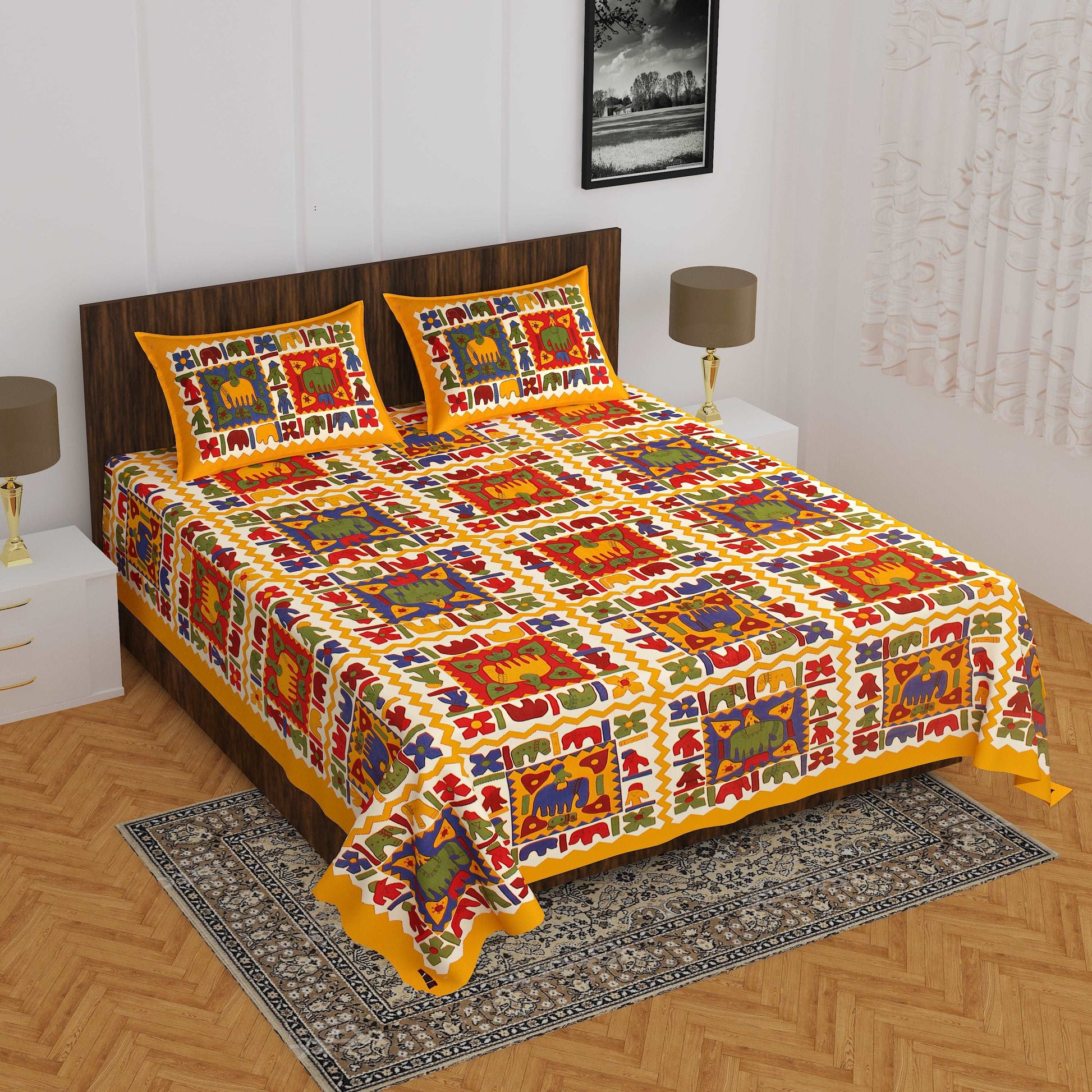 100% Cotton Bedsheet 280-TC Cotton Queen Size Bedsheet With 2 Pillow Cover www.jaipurtohome.com