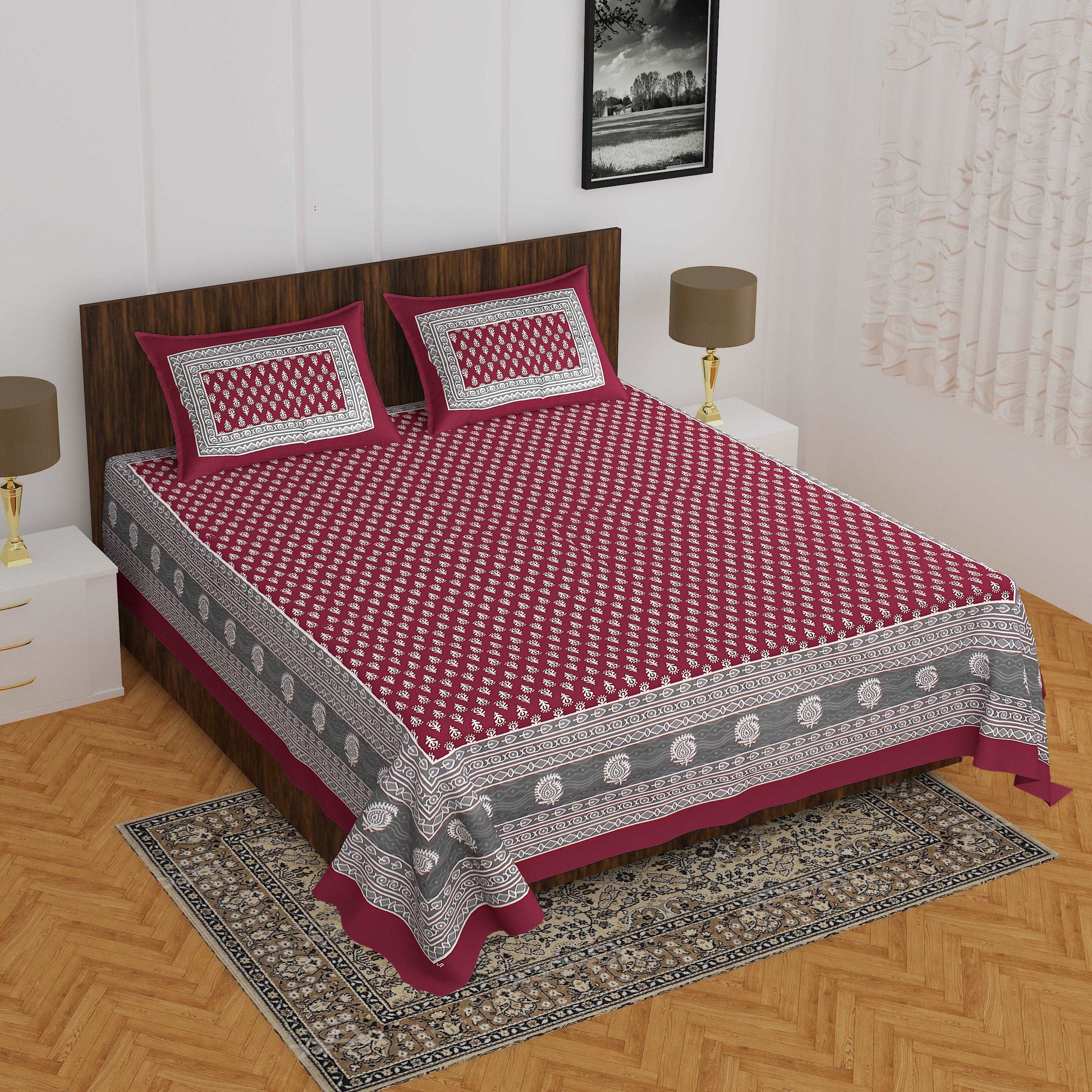 100% Cotton Bedsheet 280-TC Cotton Queen Size Bedsheet With 2 Pillow Cover www.jaipurtohome.com