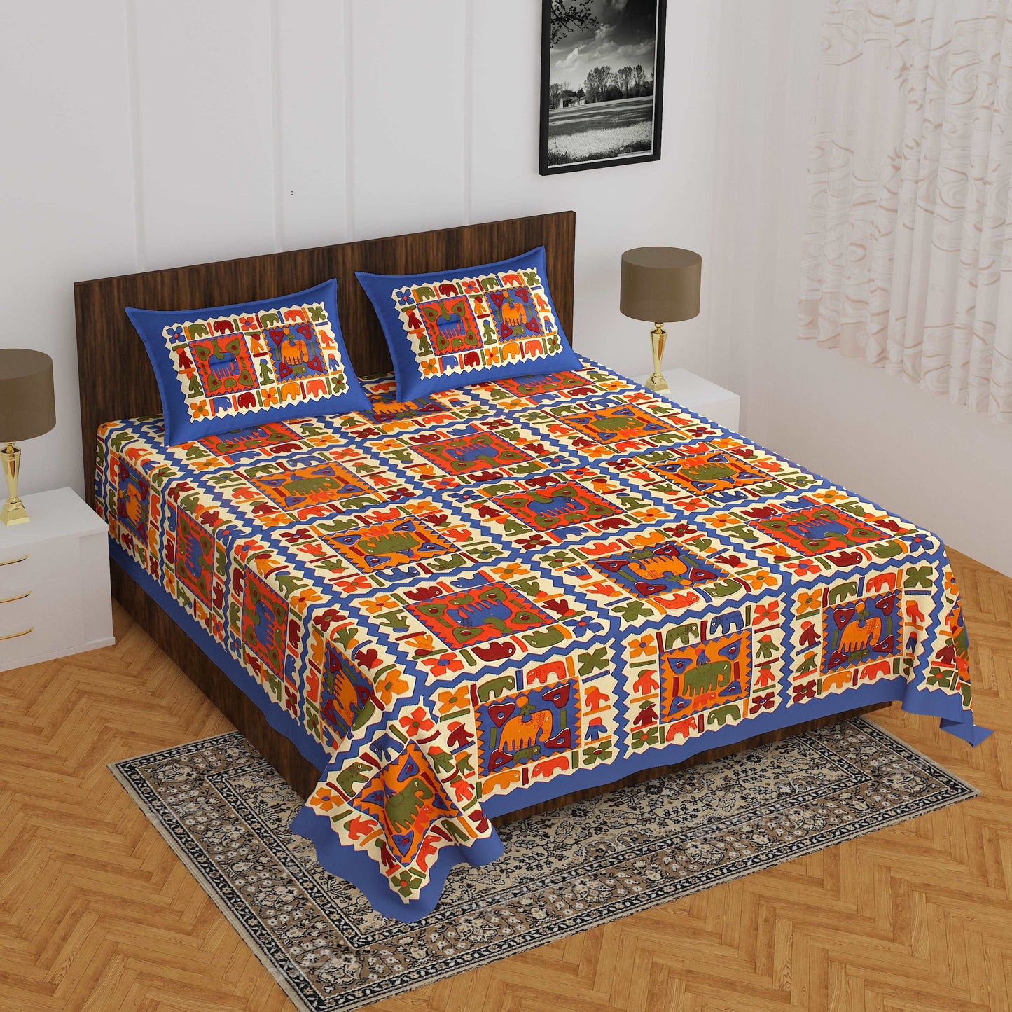 100% Cotton Bedsheet 280-TC Cotton Queen Size Bedsheet With 2 Pillow Cover www.jaipurtohome.com
