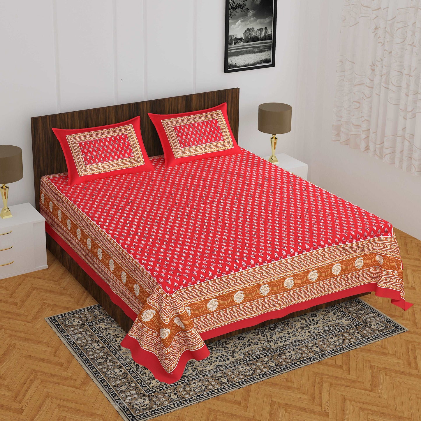 100% Cotton Bedsheet 280-TC Cotton Queen Size Bedsheet With 2 Pillow Cover www.jaipurtohome.com
