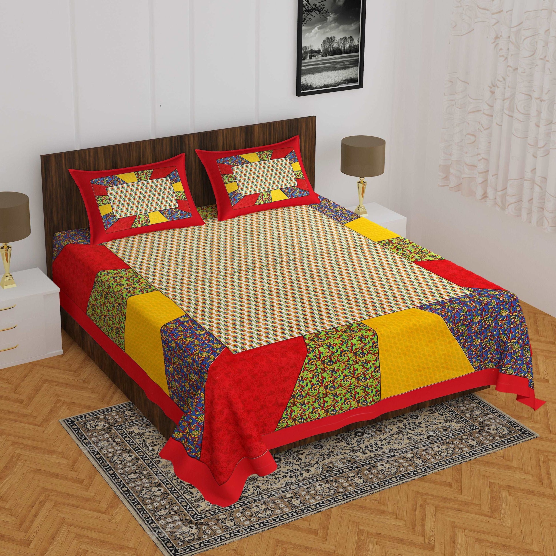 100% Cotton Bedsheet 280-TC Cotton Queen Size Bedsheet With 2 Pillow Cover www.jaipurtohome.com