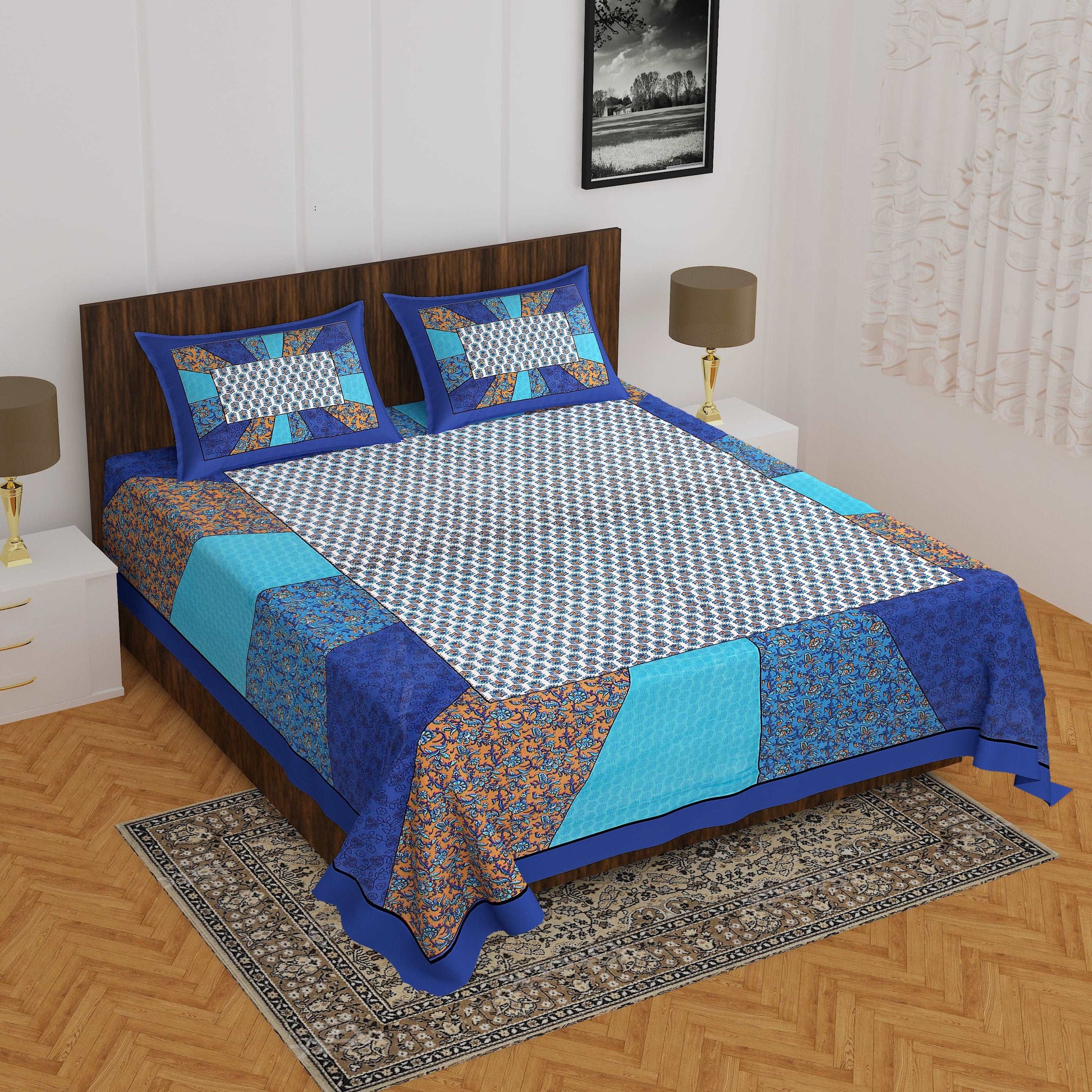 100% Cotton Bedsheet 280-TC Cotton Queen Size Bedsheet With 2 Pillow Cover www.jaipurtohome.com