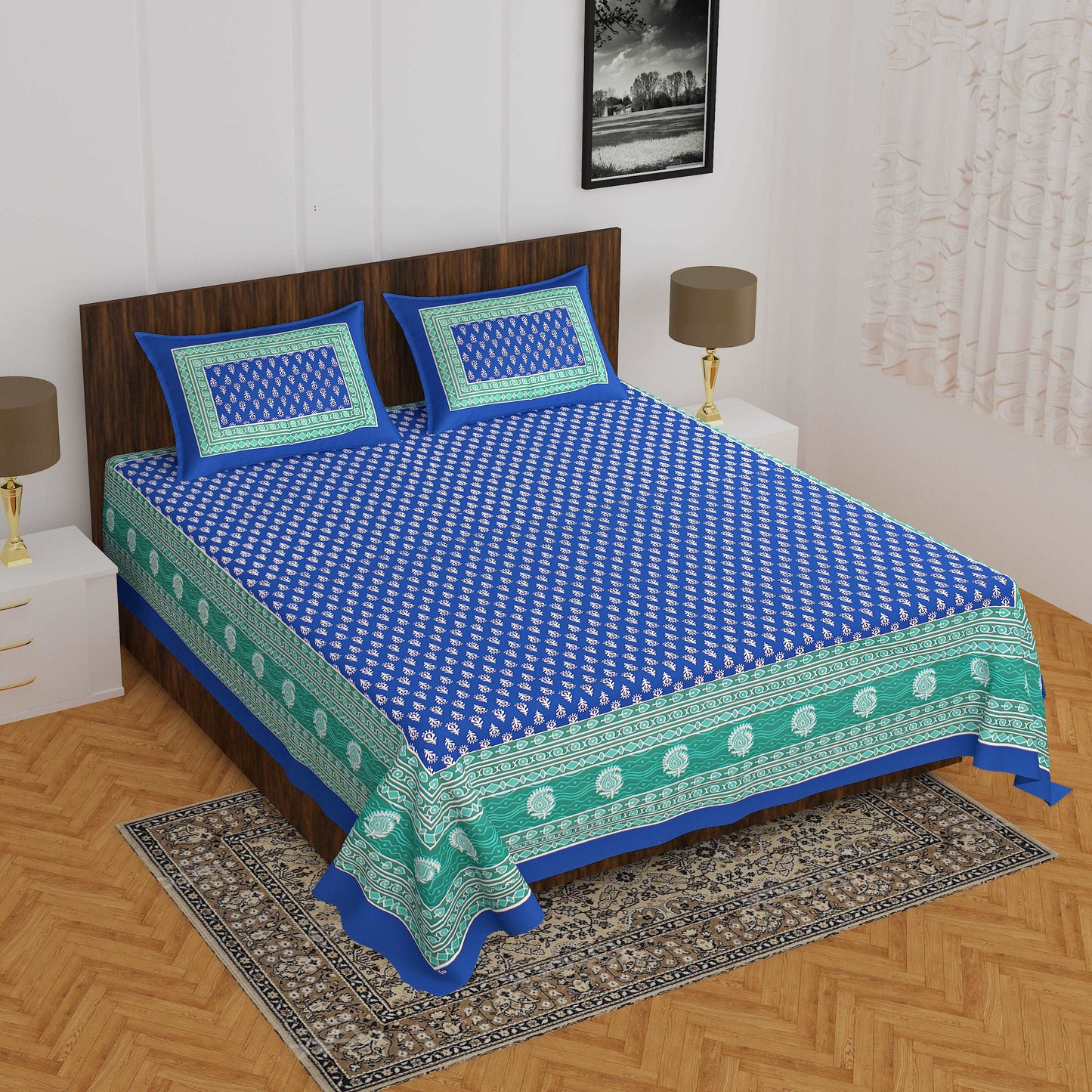 100% Cotton Bedsheet 280-TC Cotton Queen Size Bedsheet With 2 Pillow Cover www.jaipurtohome.com