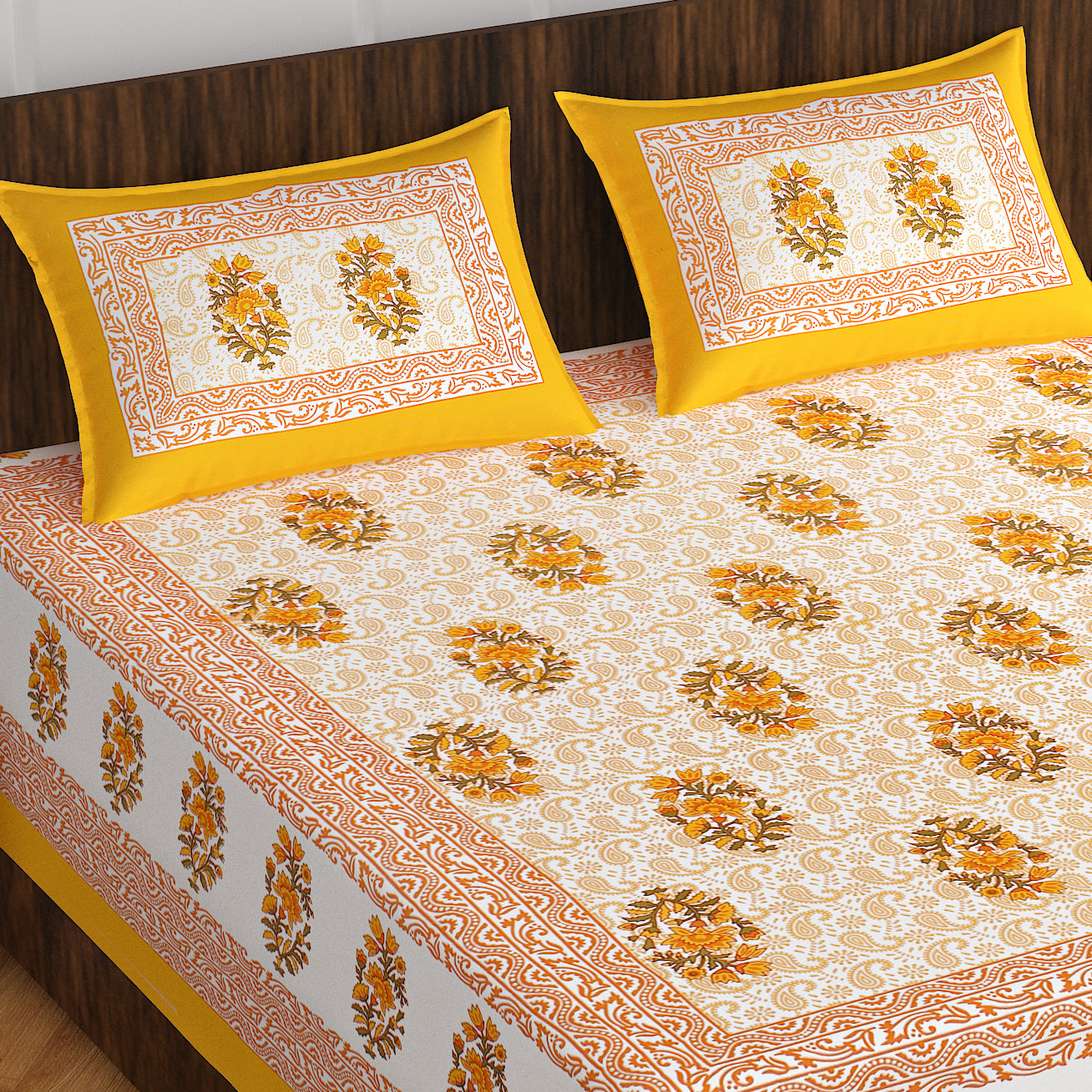 JAIPURI 100% Cotton Rajasthani Jaipuri Queen Size Bedsheet with 2 Pillow Cover. www.jaipurtohome.com