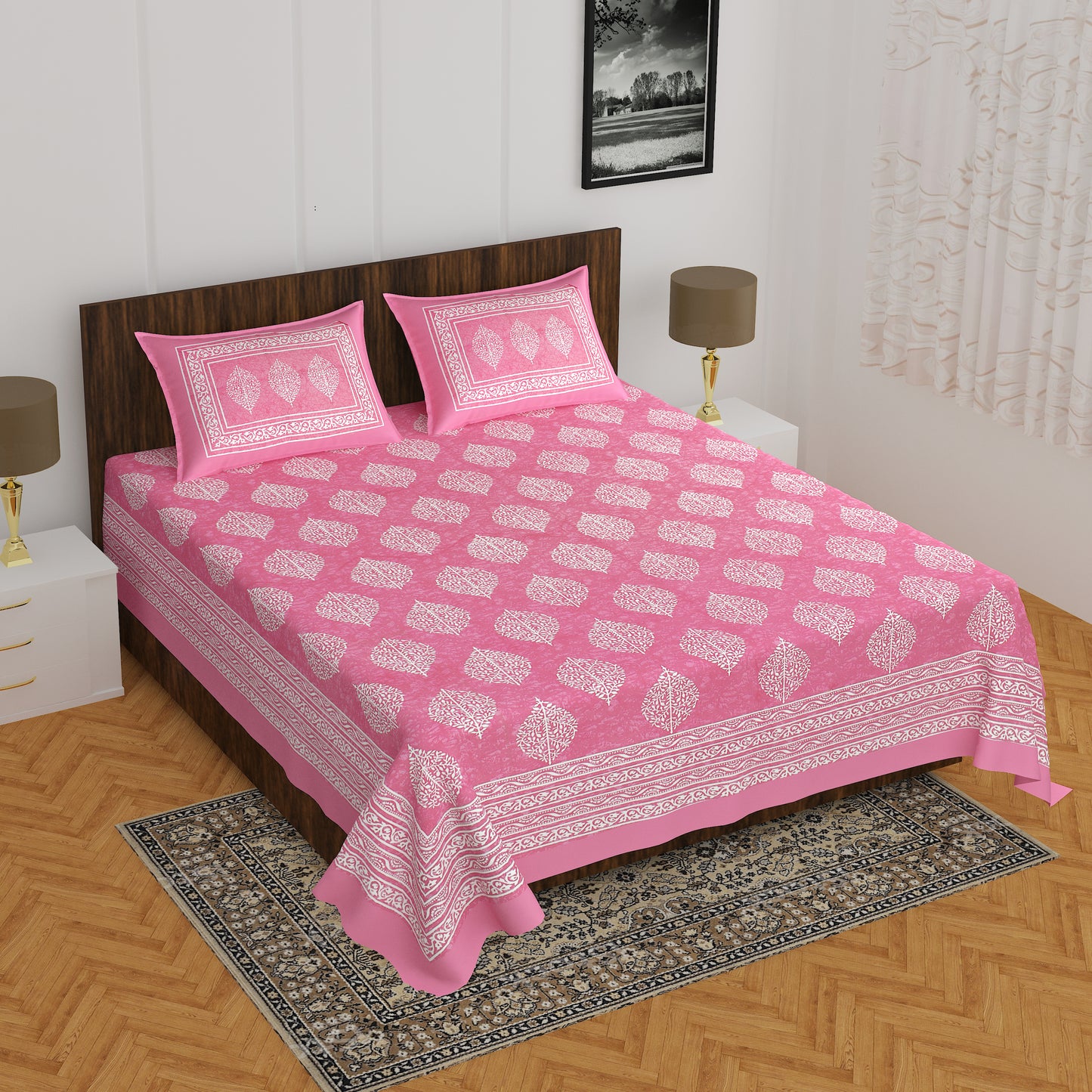 Jaipuri 100% Cotton Rajasthani Jaipuri Queen Size Bedsheet with 2 Pillow Cover. www.jaipurtohome.com